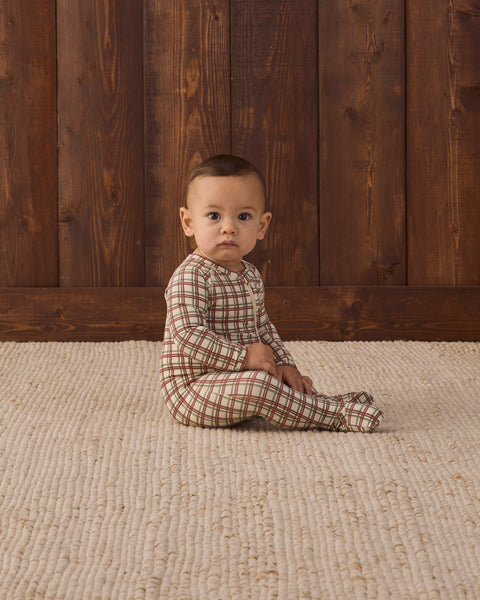 bamboo zip footie redwood check