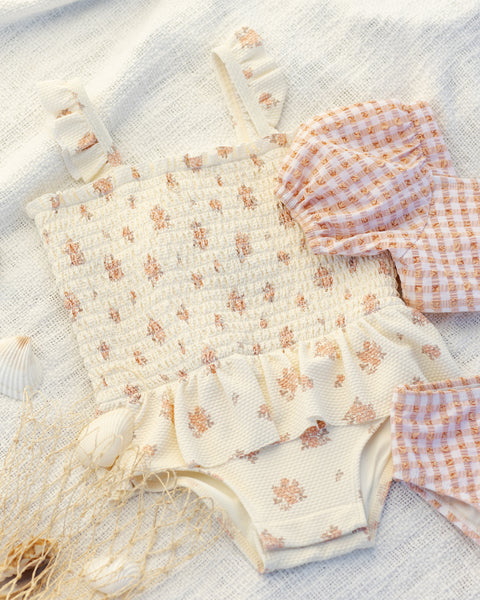 smocked one-piece swimsuit
