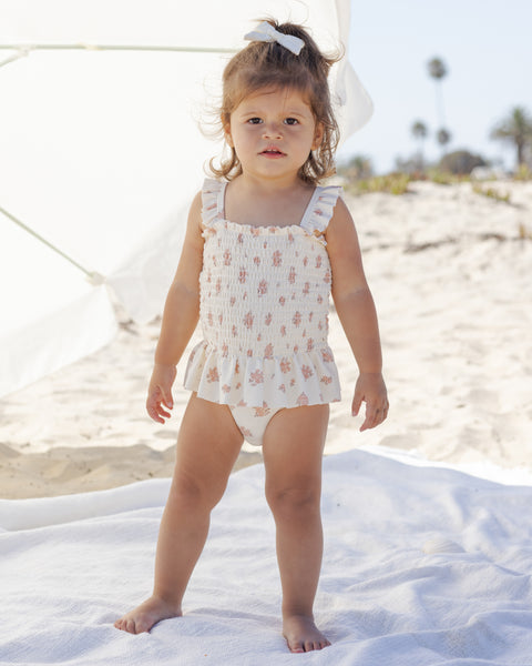 smocked one-piece swimsuit