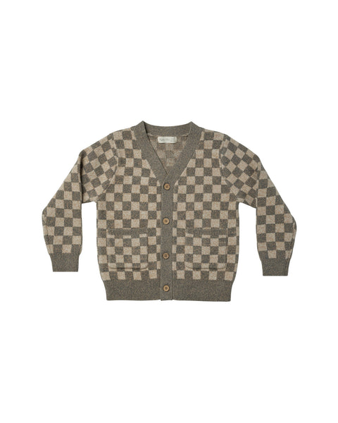 heathered check boys cardigan