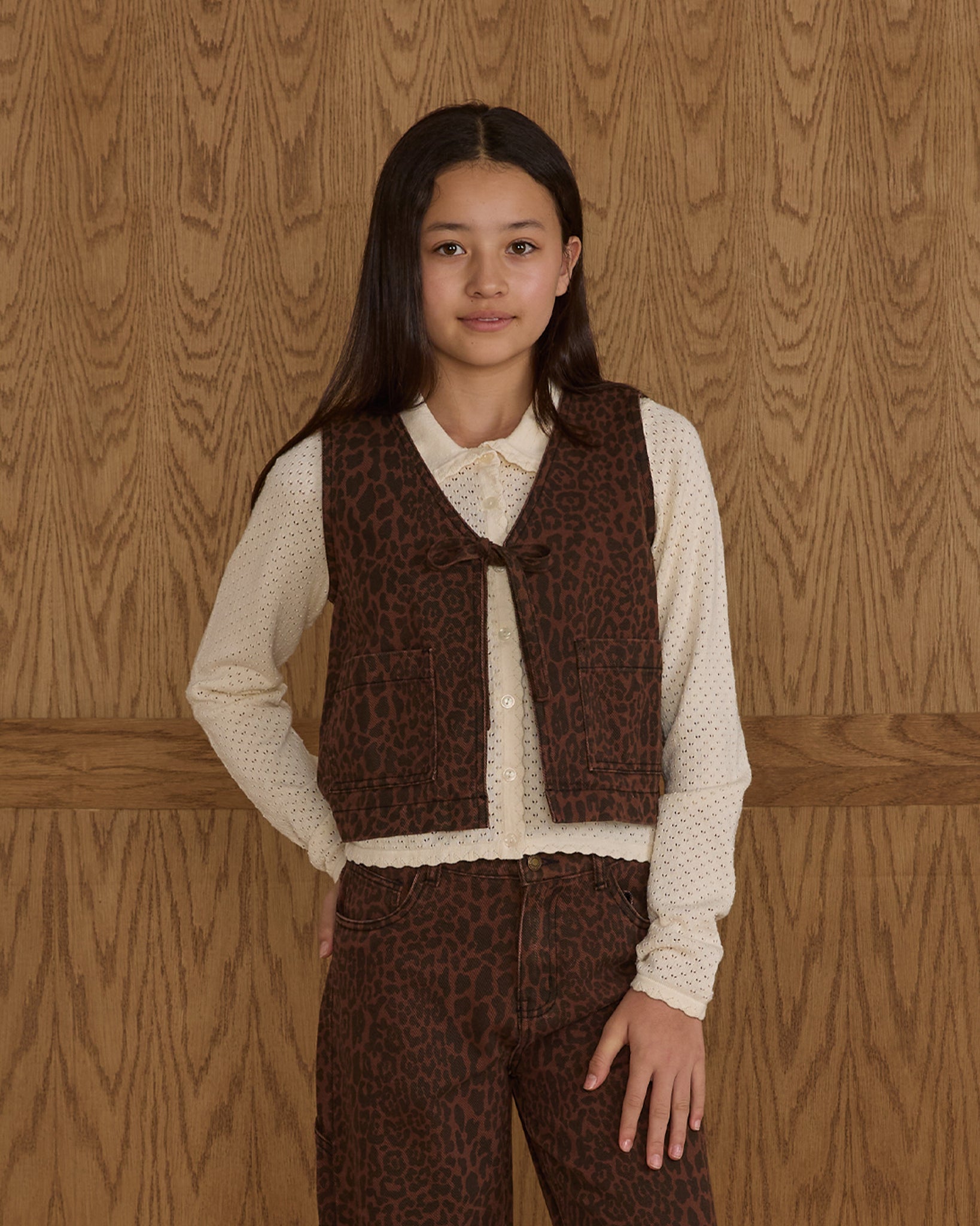 teen leopard utility vest