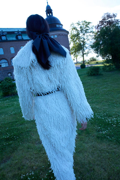 ruffle faux feather coat