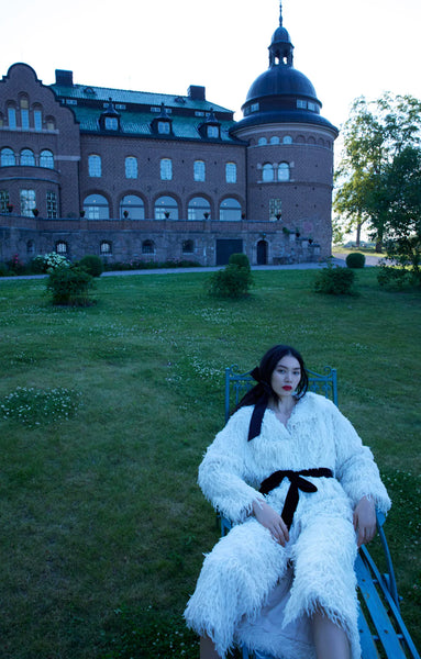 ruffle faux feather coat