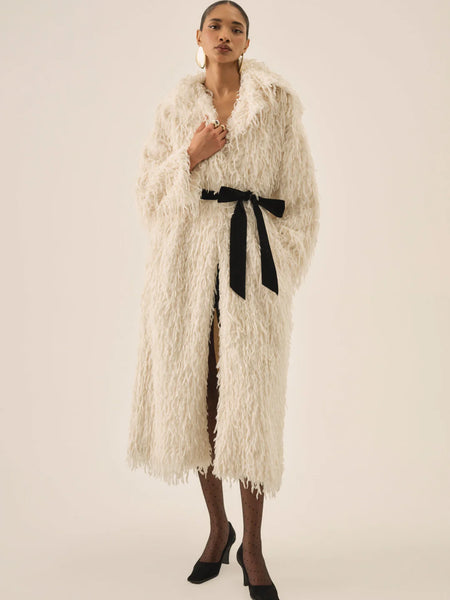 ruffle faux feather coat