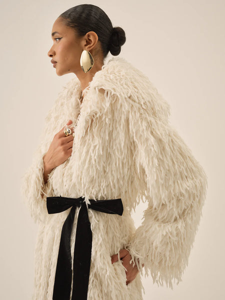 ruffle faux feather coat