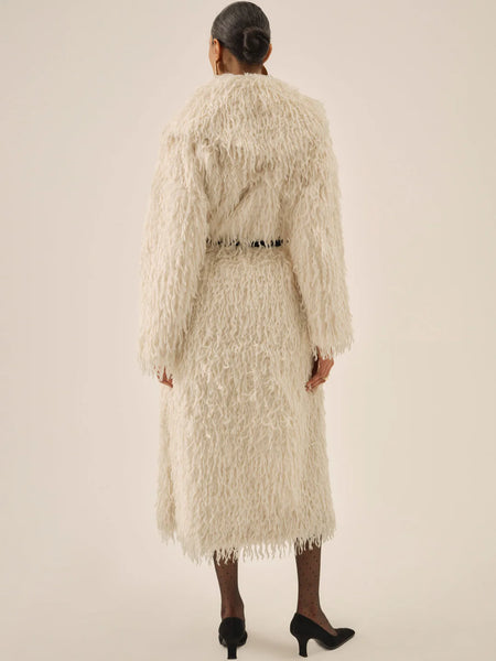 ruffle faux feather coat