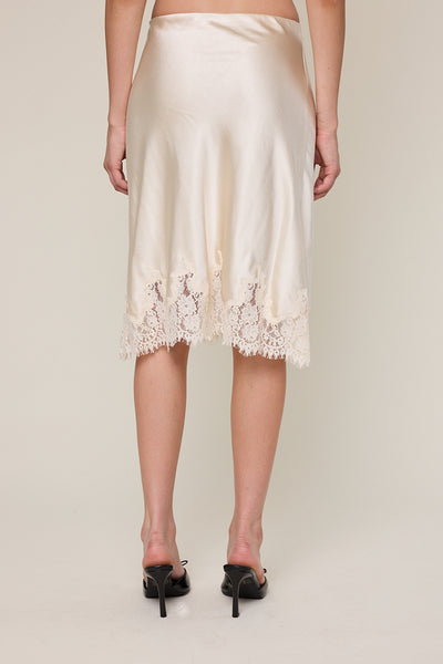 satin lace midi skirt