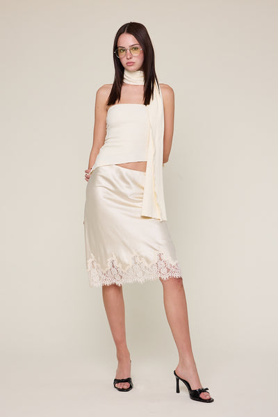 satin lace midi skirt