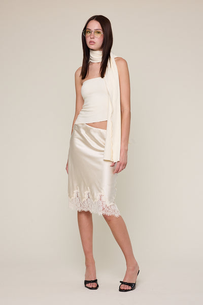 satin lace midi skirt