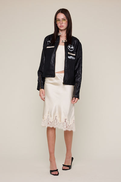 satin lace midi skirt