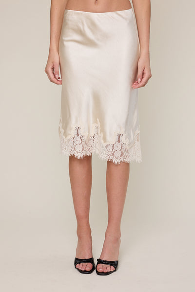satin lace midi skirt