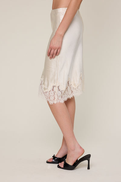 satin lace midi skirt