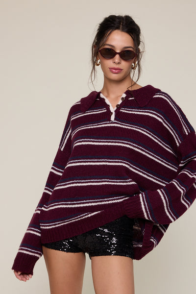 deep stripe collared sweater