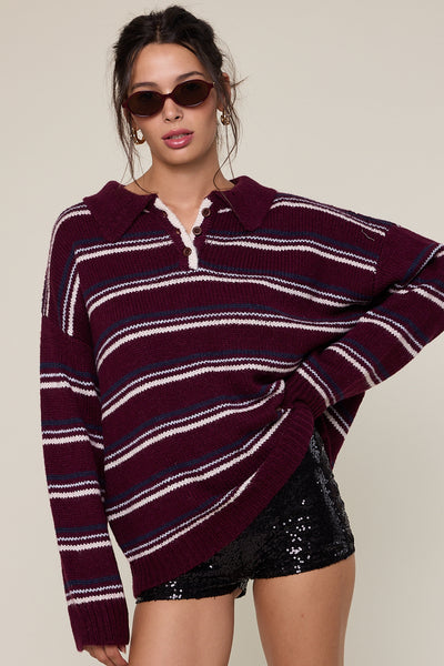 deep stripe collared sweater