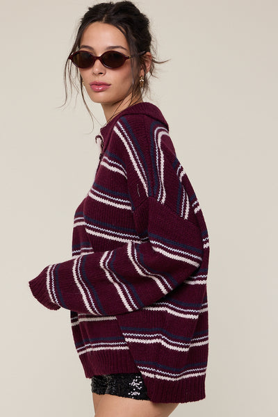 deep stripe collared sweater