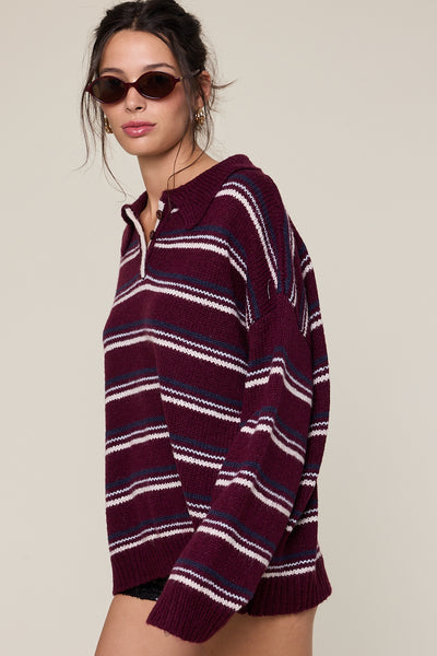deep stripe collared sweater