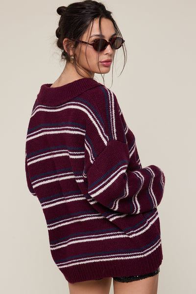 deep stripe collared sweater