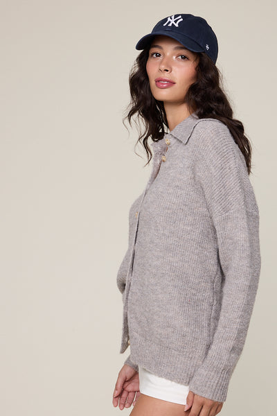 wide collar knit cardigan