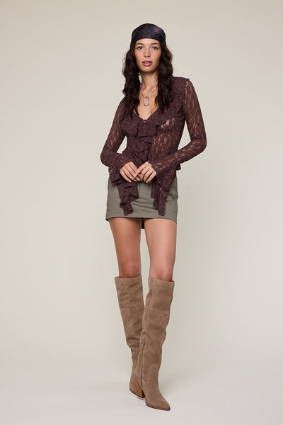 ruffle flare sleeve lace top