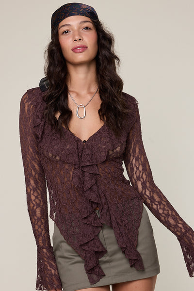 ruffle flare sleeve lace top
