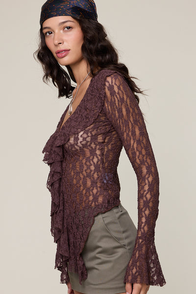 ruffle flare sleeve lace top