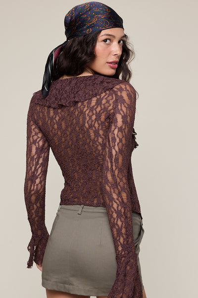 ruffle flare sleeve lace top