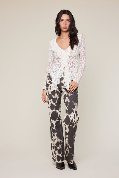 ruffle flare sleeve lace top