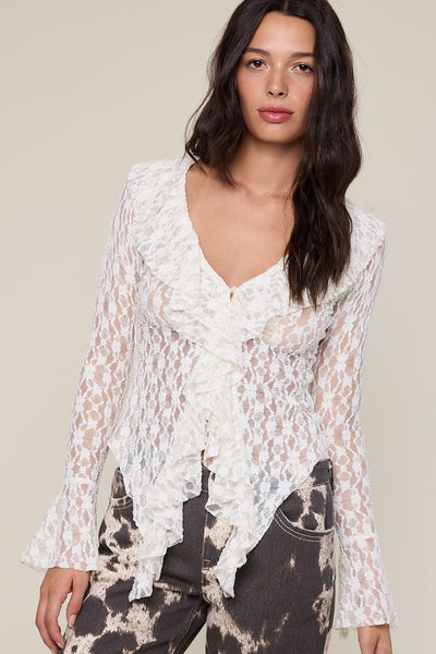 ruffle flare sleeve lace top