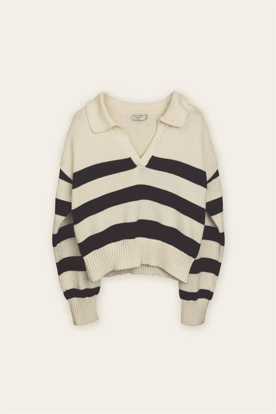triple stripe collared sweater