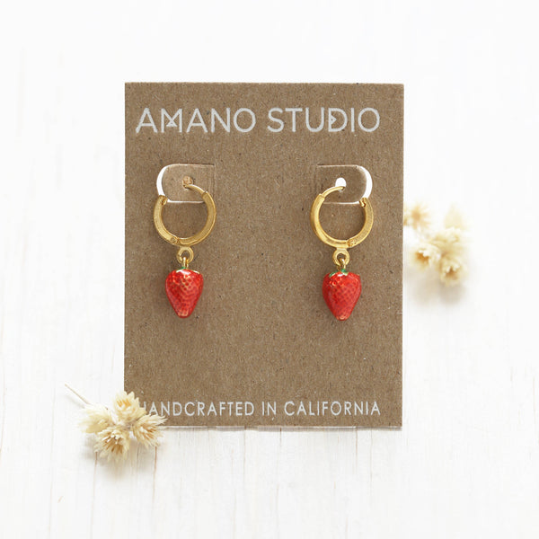 strawberry huggie hoops