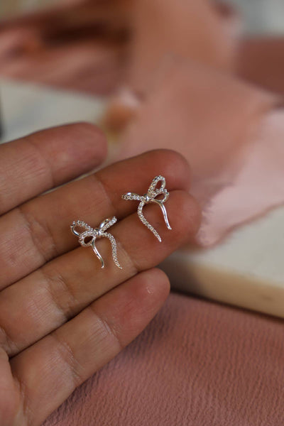 silver cz bow studs