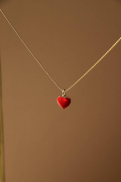 red enamel heart charm necklace