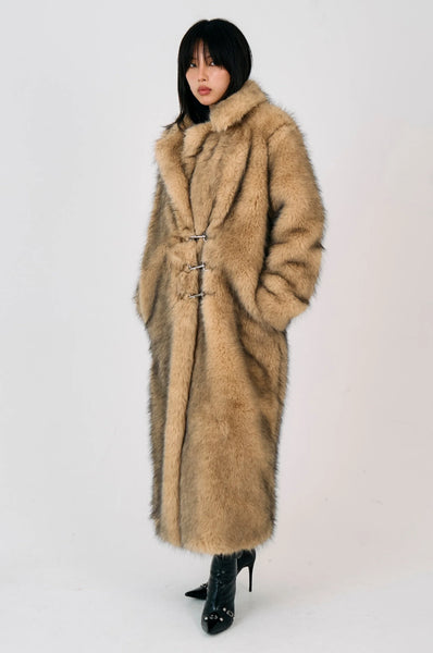 tara faux fur maxi coat