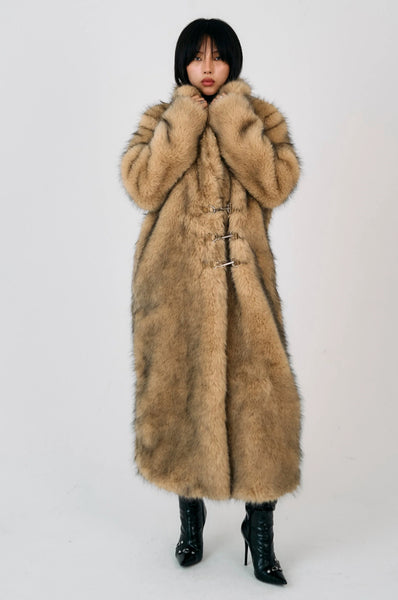 tara faux fur maxi coat