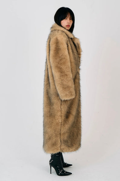 tara faux fur maxi coat