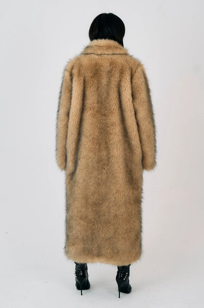 tara faux fur maxi coat