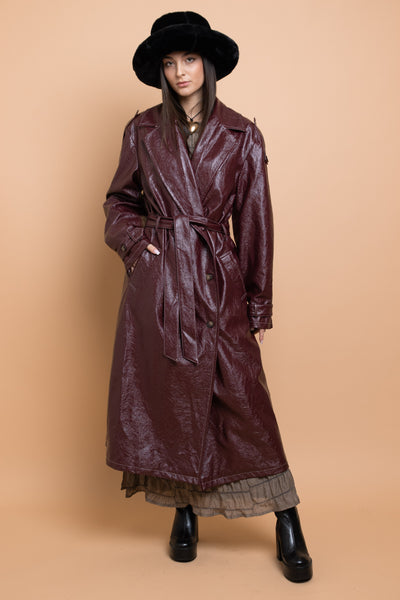 faux leather trench coat