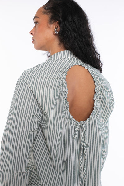 stripe shirt with keyhole tie