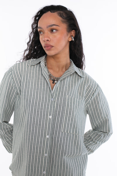 stripe shirt with keyhole tie