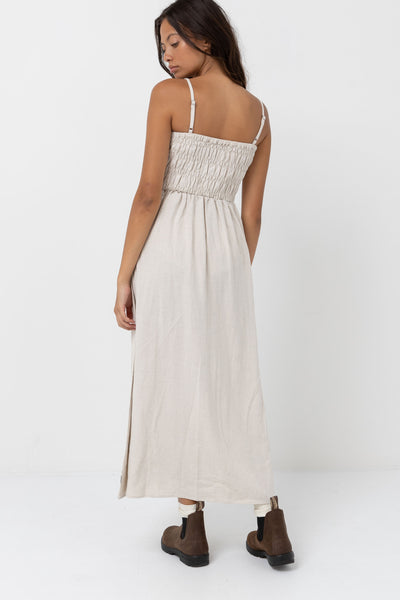 shirred midi dress